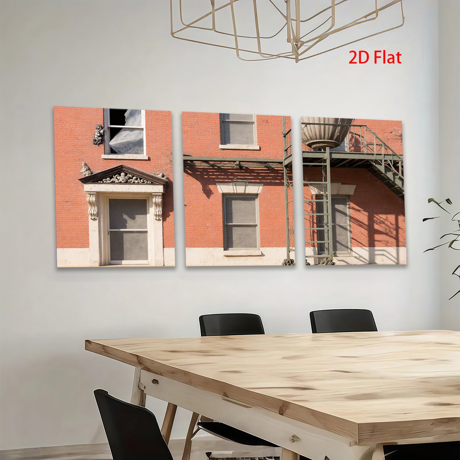 2D flat 1pc Historic brick facade with fire escape entryway gallery wall art modern farmhouse decor living room bedroom office