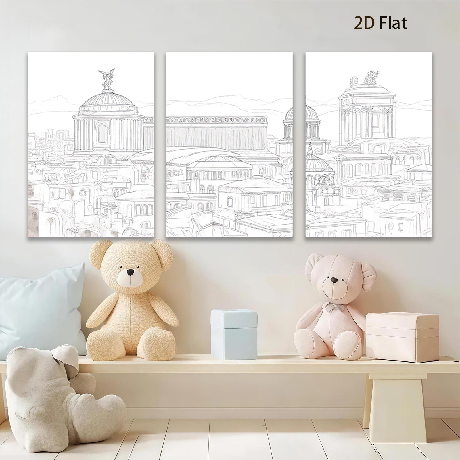 2D flat 1pc Historical European Cityscape Canvas Wall Art for Living Room Bedroom Office Decor Gallery Wrapped Modern Farmhouse Style Pictures Ready to Hang