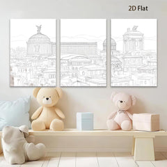 2D flat 1pc Historical European Cityscape Canvas Wall Art for Living Room Bedroom Office Decor Gallery Wrapped Modern Farmhouse Style Pictures Ready to Hang