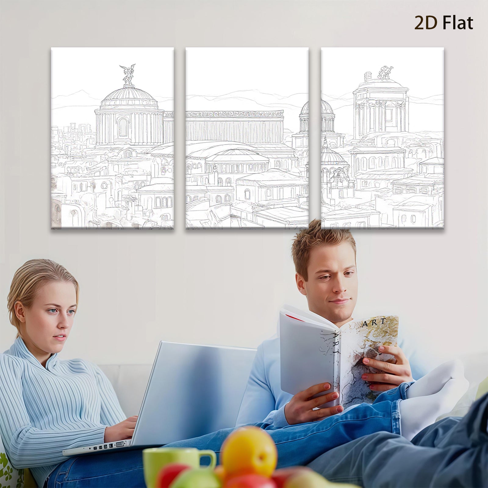 2D flat 1pc Historical European Cityscape Canvas Wall Art for Living Room Bedroom Office Decor Gallery Wrapped Modern Farmhouse Style Pictures Ready to Hang