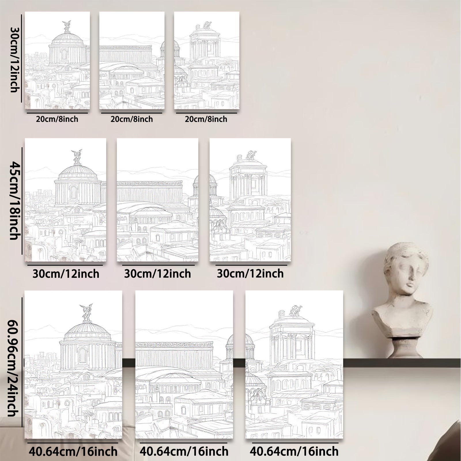 2D flat 1pc Historical European Cityscape Canvas Wall Art for Living Room Bedroom Office Decor Gallery Wrapped Modern Farmhouse Style Pictures Ready to Hang