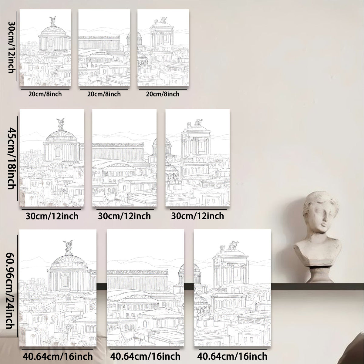 2D flat 1pc Historical European Cityscape Canvas Wall Art for Living Room Bedroom Office Decor Gallery Wrapped Modern Farmhouse Style Pictures Ready to Hang