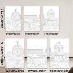 2D flat 1pc Historical European Cityscape Canvas Wall Art for Living Room Bedroom Office Decor Gallery Wrapped Modern Farmhouse Style Pictures Ready to Hang
