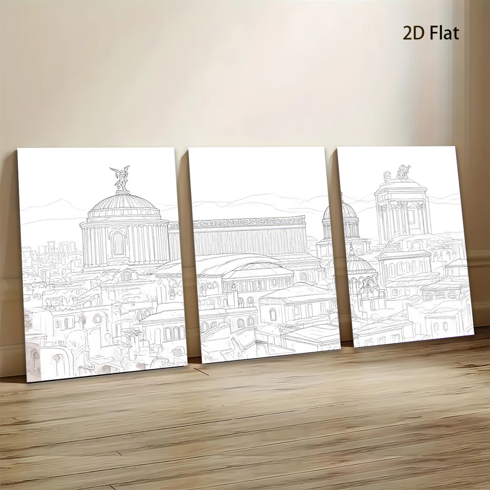 2D flat 1pc Historical European Cityscape Canvas Wall Art for Living Room Bedroom Office Decor Gallery Wrapped Modern Farmhouse Style Pictures Ready to Hang