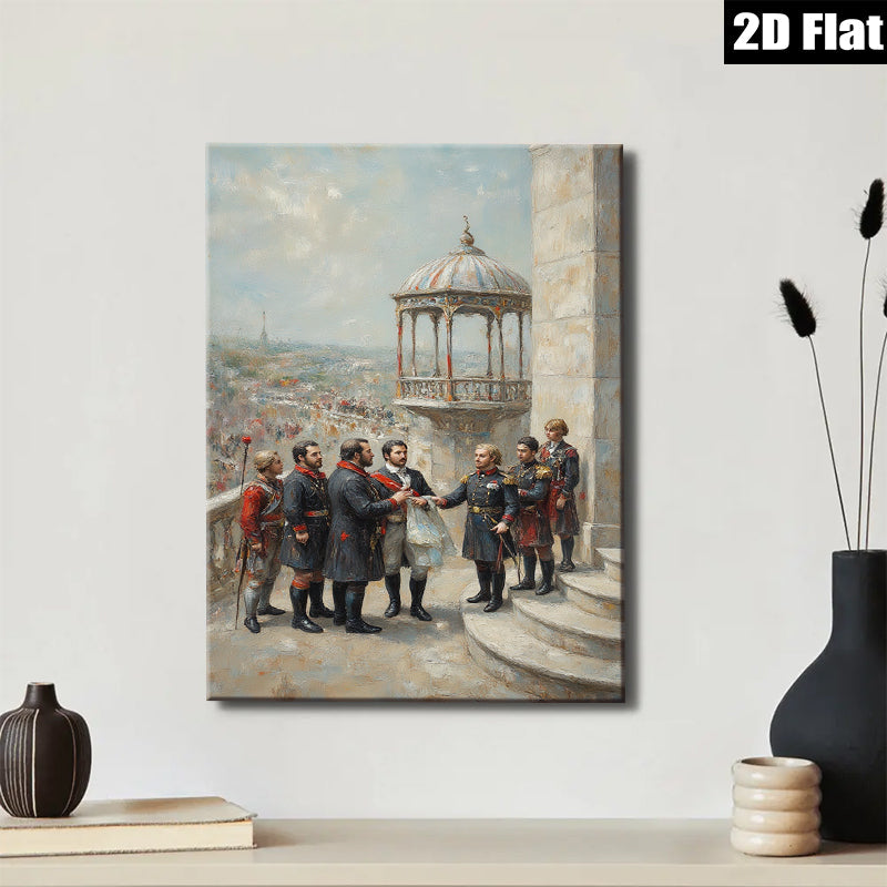 2D flat 1pc Historical Scene Military Leaders Exchange Treaty Grand Canvas Wall Art Living Room Decor Bedroom Gallery Wrapped Modern Farmhouse Style
