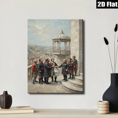 2D flat 1pc Historical Scene Military Leaders Exchange Treaty Grand Canvas Wall Art Living Room Decor Bedroom Gallery Wrapped Modern Farmhouse Style