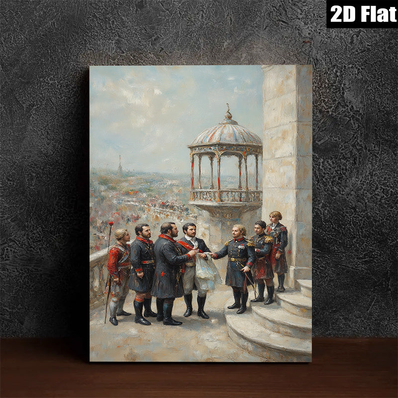 2D flat 1pc Historical Scene Military Leaders Exchange Treaty Grand Canvas Wall Art Living Room Decor Bedroom Gallery Wrapped Modern Farmhouse Style