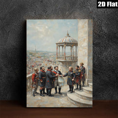 2D flat 1pc Historical Scene Military Leaders Exchange Treaty Grand Canvas Wall Art Living Room Decor Bedroom Gallery Wrapped Modern Farmhouse Style