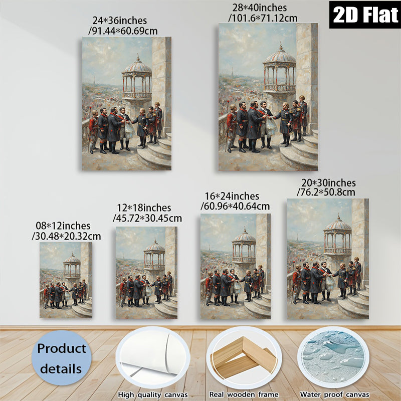 2D flat 1pc Historical Scene Military Leaders Exchange Treaty Grand Canvas Wall Art Living Room Decor Bedroom Gallery Wrapped Modern Farmhouse Style