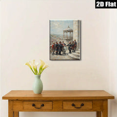 2D flat 1pc Historical Scene Military Leaders Exchange Treaty Grand Canvas Wall Art Living Room Decor Bedroom Gallery Wrapped Modern Farmhouse Style