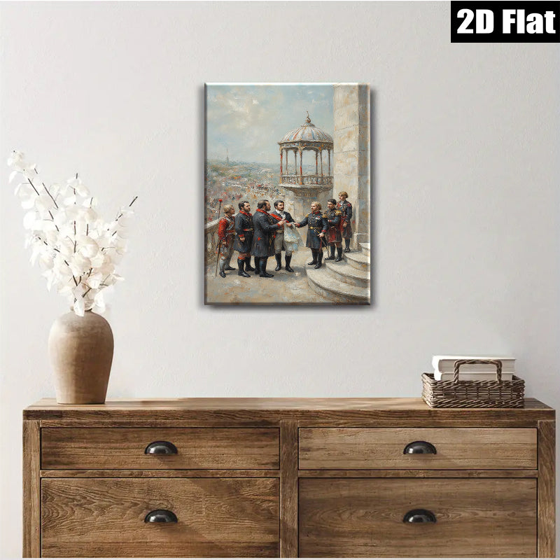 2D flat 1pc Historical Scene Military Leaders Exchange Treaty Grand Canvas Wall Art Living Room Decor Bedroom Gallery Wrapped Modern Farmhouse Style