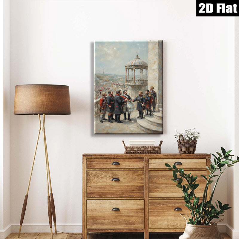 2D flat 1pc Historical Scene Military Leaders Exchange Treaty Grand Canvas Wall Art Living Room Decor Bedroom Gallery Wrapped Modern Farmhouse Style