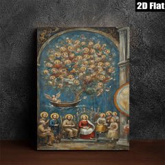 2D flat 1pc Holy Family with Angelic Vision Baroque Style Wall Art Religious Home Decor Living Room Bedroom Gallery Wrapped Canvas Prints Modern Farmhouse Artwork