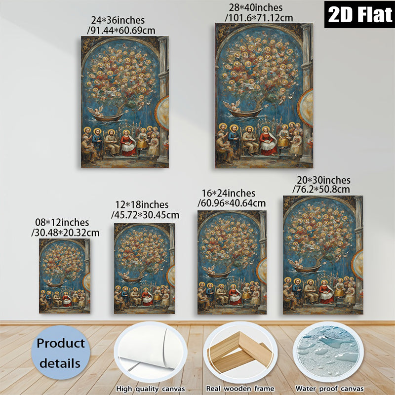 2D flat 1pc Holy Family with Angelic Vision Baroque Style Wall Art Religious Home Decor Living Room Bedroom Gallery Wrapped Canvas Prints Modern Farmhouse Artwork