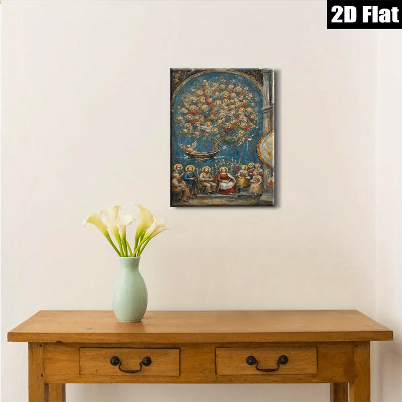 2D flat 1pc Holy Family with Angelic Vision Baroque Style Wall Art Religious Home Decor Living Room Bedroom Gallery Wrapped Canvas Prints Modern Farmhouse Artwork