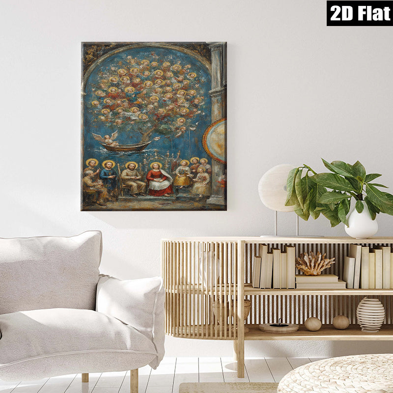 2D flat 1pc Holy Family with Angelic Vision Baroque Style Wall Art Religious Home Decor Living Room Bedroom Gallery Wrapped Canvas Prints Modern Farmhouse Artwork