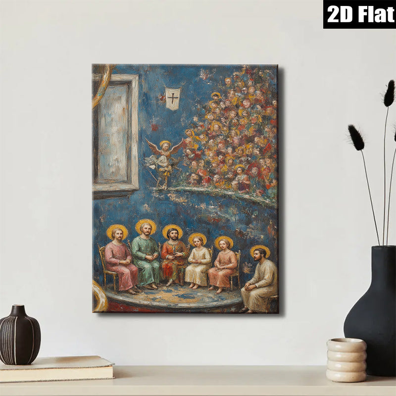 2D flat 1pc Holy Family with Angels Religious Wall Art Decor for Living Room Bedroom Gallery Wrapped Canvas Print Modern Farmhouse Style