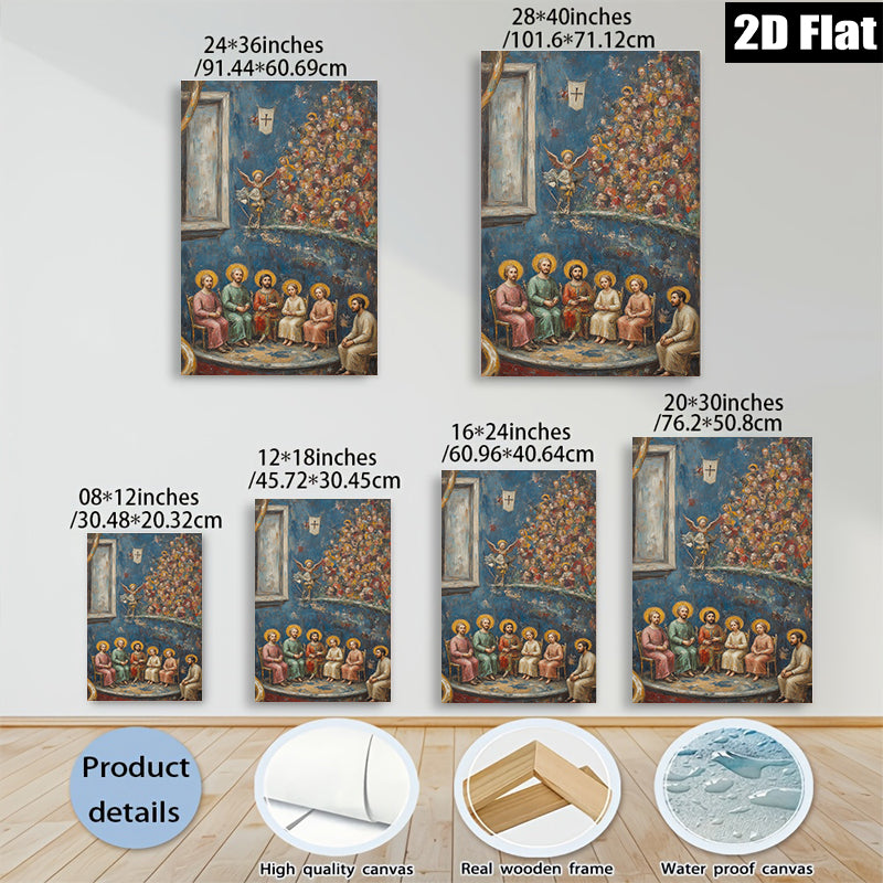 2D flat 1pc Holy Family with Angels Religious Wall Art Decor for Living Room Bedroom Gallery Wrapped Canvas Print Modern Farmhouse Style