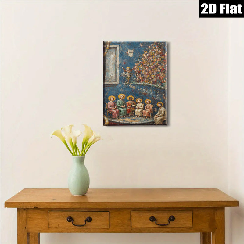 2D flat 1pc Holy Family with Angels Religious Wall Art Decor for Living Room Bedroom Gallery Wrapped Canvas Print Modern Farmhouse Style