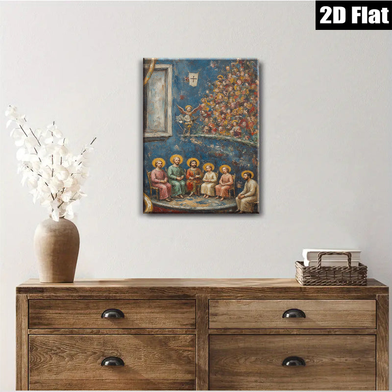 2D flat 1pc Holy Family with Angels Religious Wall Art Decor for Living Room Bedroom Gallery Wrapped Canvas Print Modern Farmhouse Style