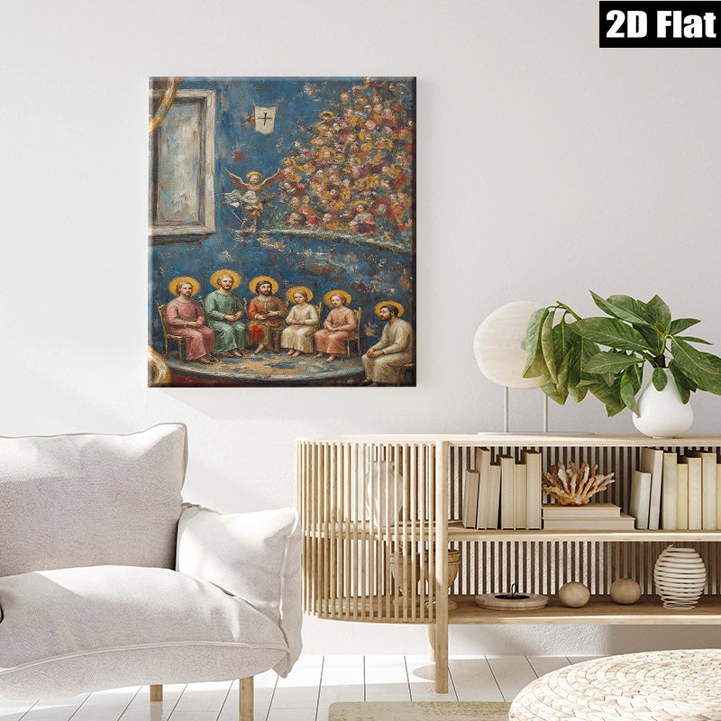 2D flat 1pc Holy Family with Angels Religious Wall Art Decor for Living Room Bedroom Gallery Wrapped Canvas Print Modern Farmhouse Style