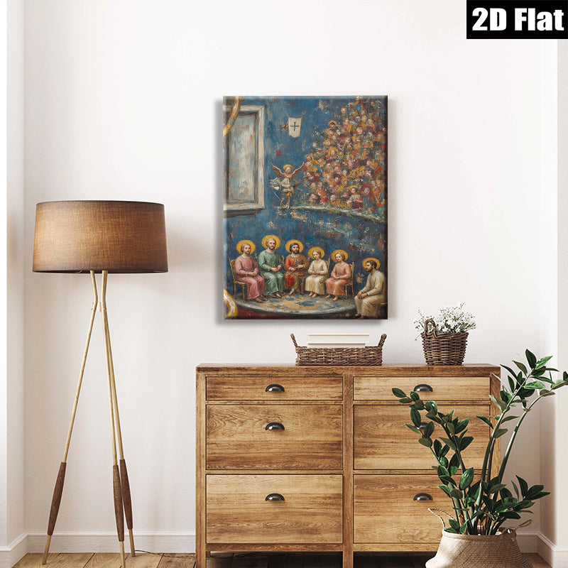 2D flat 1pc Holy Family with Angels Religious Wall Art Decor for Living Room Bedroom Gallery Wrapped Canvas Print Modern Farmhouse Style