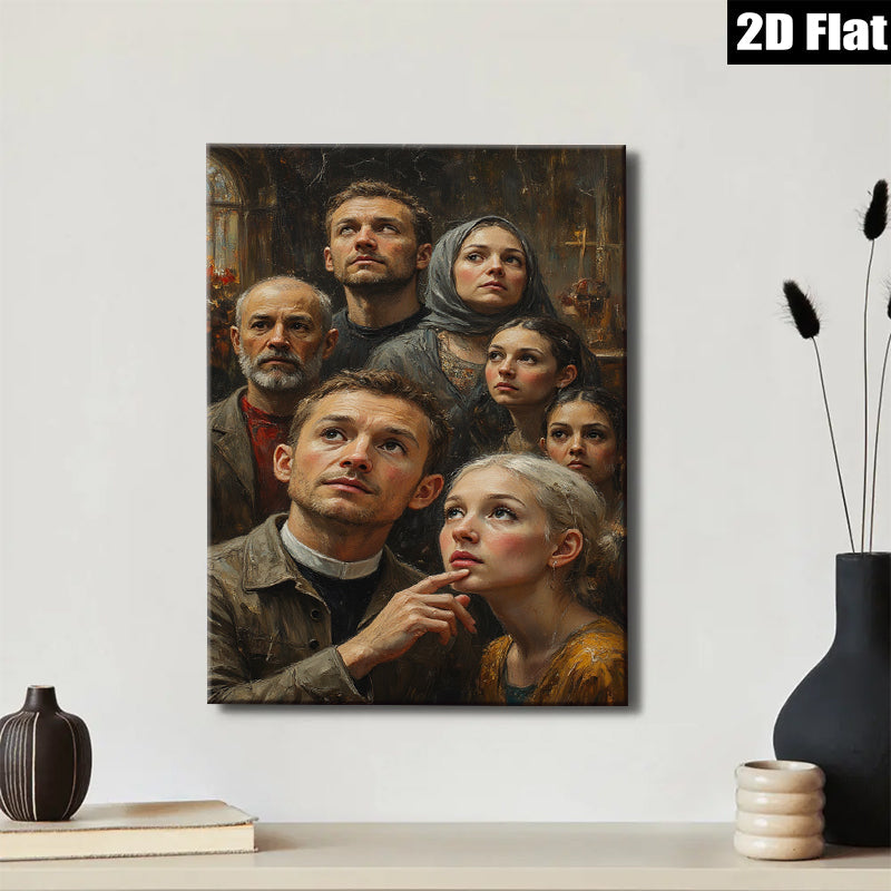 2D flat 1pc Hopeful Gaze Family Portrait Canvas Wall Art for Living Room Bedroom Home Decor Farmhouse Style Gallery Wrapped Prints