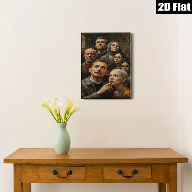 2D flat 1pc Hopeful Gaze Family Portrait Canvas Wall Art for Living Room Bedroom Home Decor Farmhouse Style Gallery Wrapped Prints