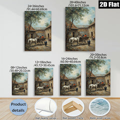 2D flat 1pc Horse Drawn Carriage Village Scene Pastoral Country Life Wall Decor for Living Room Bedroom Office Gallery Wrapped Canvas Prints Modern Farmhouse Style