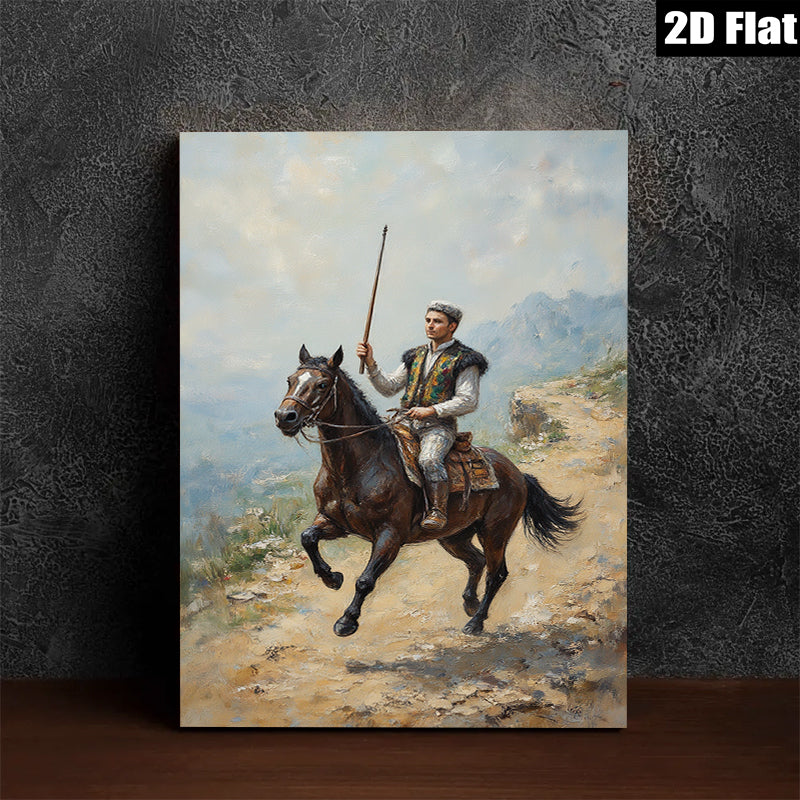 2D flat 1pc Horseback Rider Mountain Vista Canvas Wall Art For Living Room Bedroom Gallery Wrapped Modern Farmhouse Style Decor
