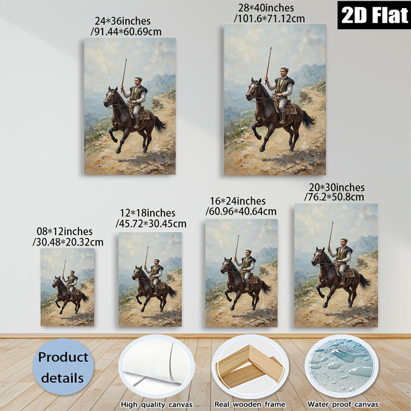 2D flat 1pc Horseback Rider Mountain Vista Canvas Wall Art For Living Room Bedroom Gallery Wrapped Modern Farmhouse Style Decor