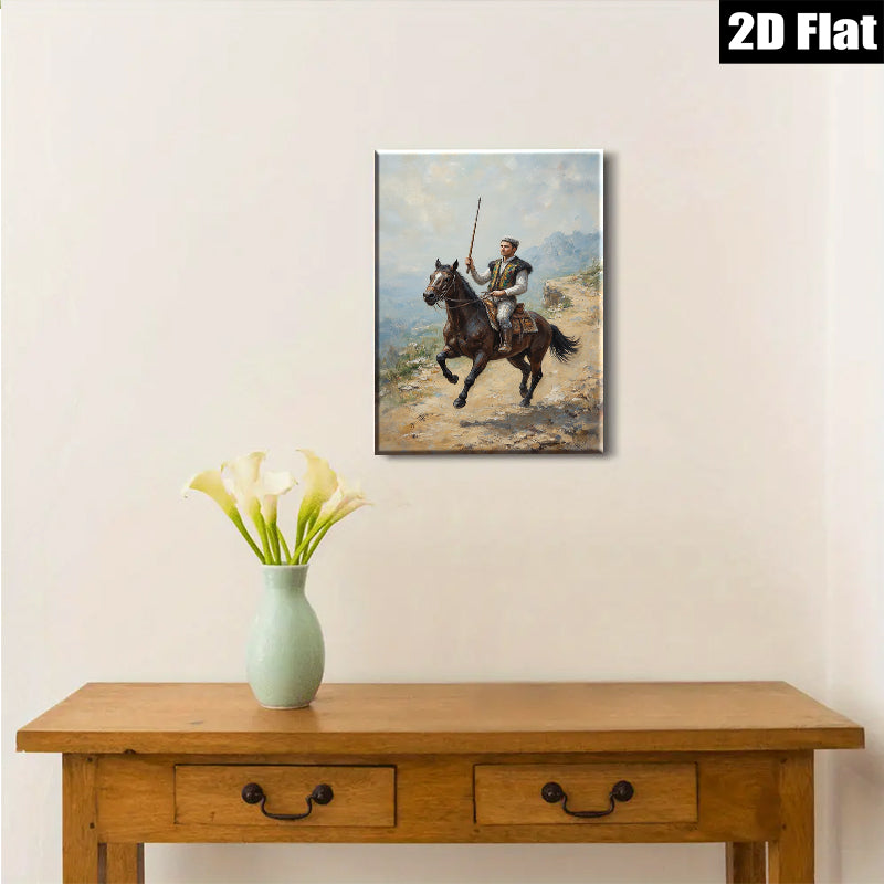 2D flat 1pc Horseback Rider Mountain Vista Canvas Wall Art For Living Room Bedroom Gallery Wrapped Modern Farmhouse Style Decor