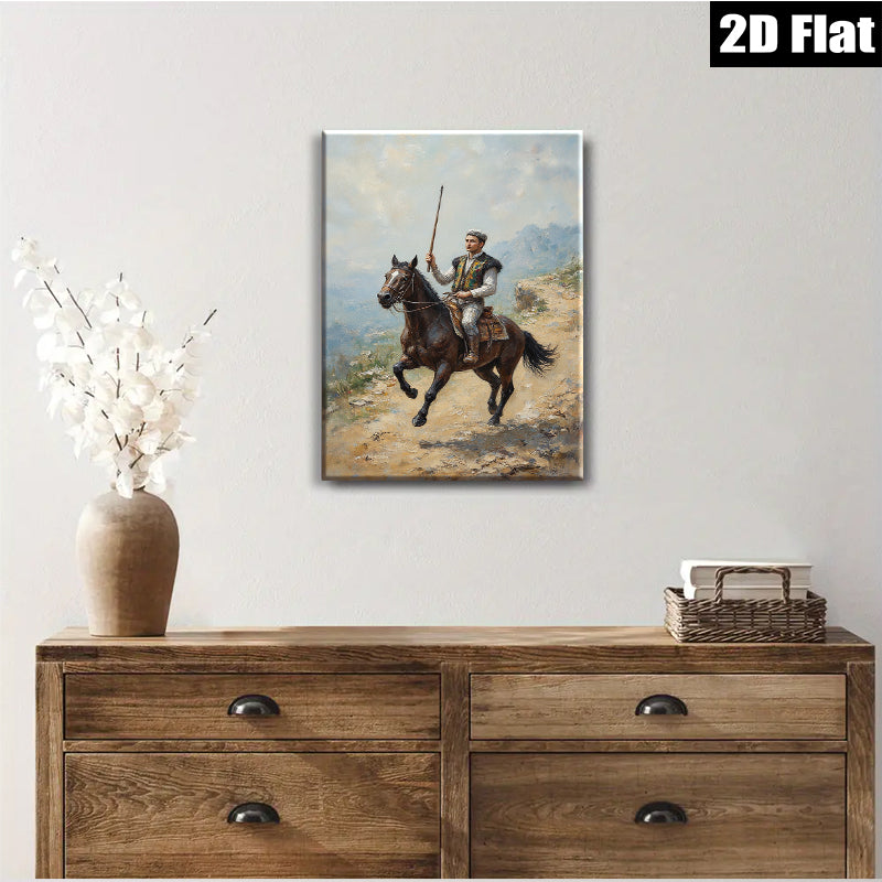 2D flat 1pc Horseback Rider Mountain Vista Canvas Wall Art For Living Room Bedroom Gallery Wrapped Modern Farmhouse Style Decor