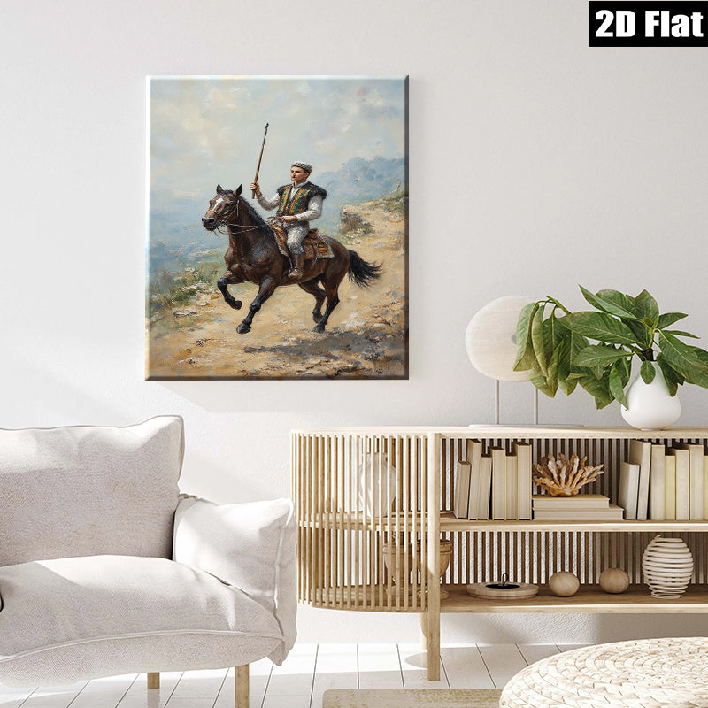2D flat 1pc Horseback Rider Mountain Vista Canvas Wall Art For Living Room Bedroom Gallery Wrapped Modern Farmhouse Style Decor
