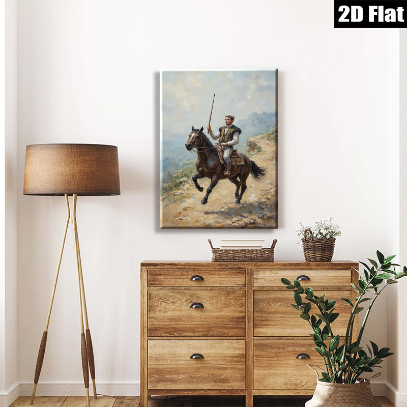2D flat 1pc Horseback Rider Mountain Vista Canvas Wall Art For Living Room Bedroom Gallery Wrapped Modern Farmhouse Style Decor