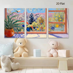 2D flat 1pc Hummingbird Garden Window View Floral Wall Art Living Room Bedroom Decor Modern Farmhouse Style Canvas Prints Ready to Hang