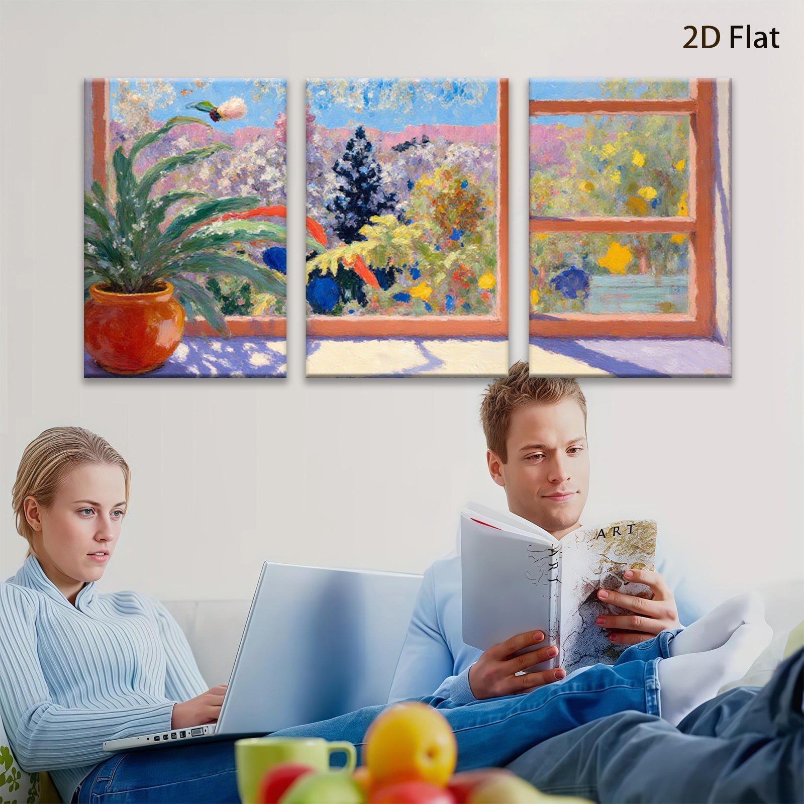 2D flat 1pc Hummingbird Garden Window View Floral Wall Art Living Room Bedroom Decor Modern Farmhouse Style Canvas Prints Ready to Hang