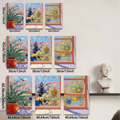 2D flat 1pc Hummingbird Garden Window View Floral Wall Art Living Room Bedroom Decor Modern Farmhouse Style Canvas Prints Ready to Hang
