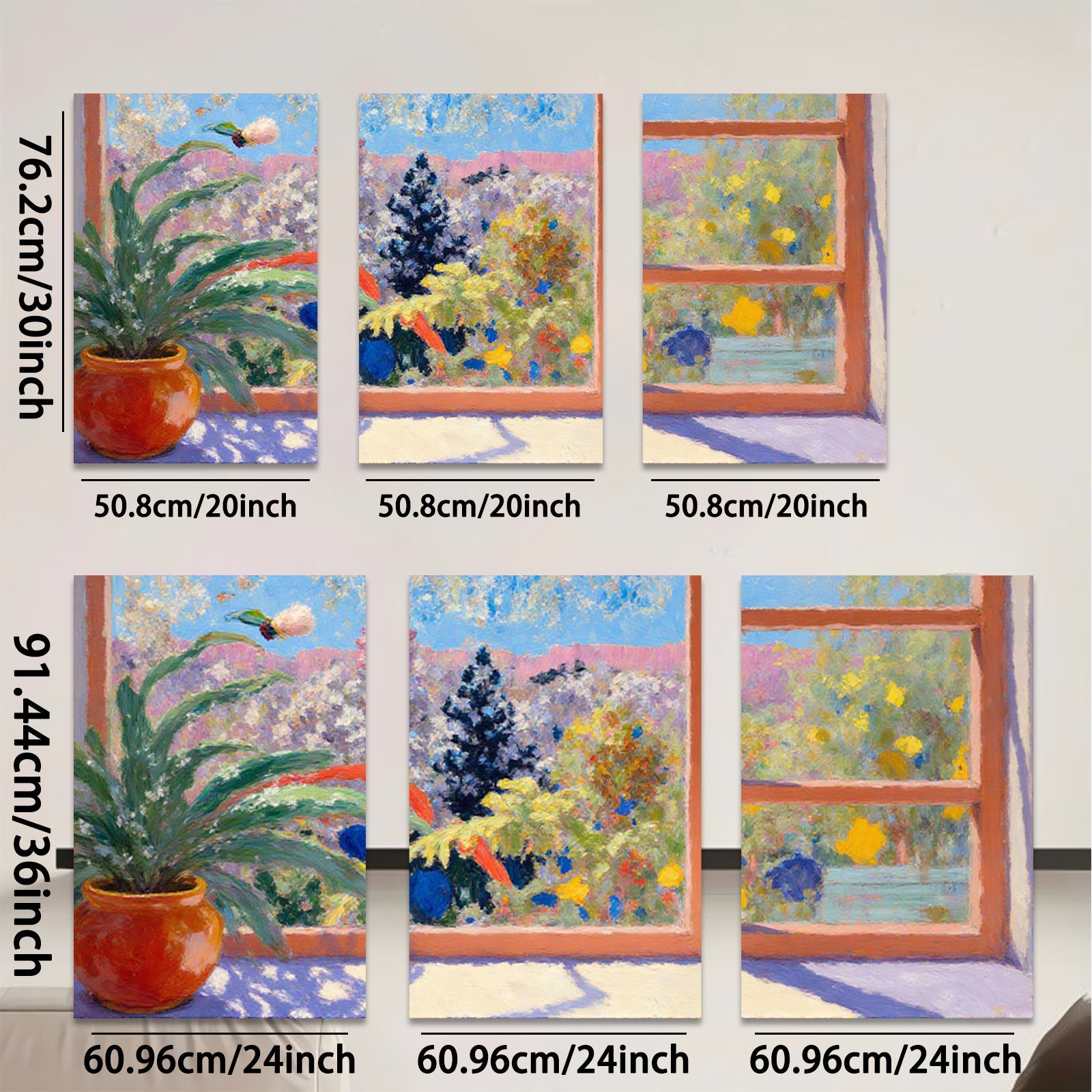 2D flat 1pc Hummingbird Garden Window View Floral Wall Art Living Room Bedroom Decor Modern Farmhouse Style Canvas Prints Ready to Hang