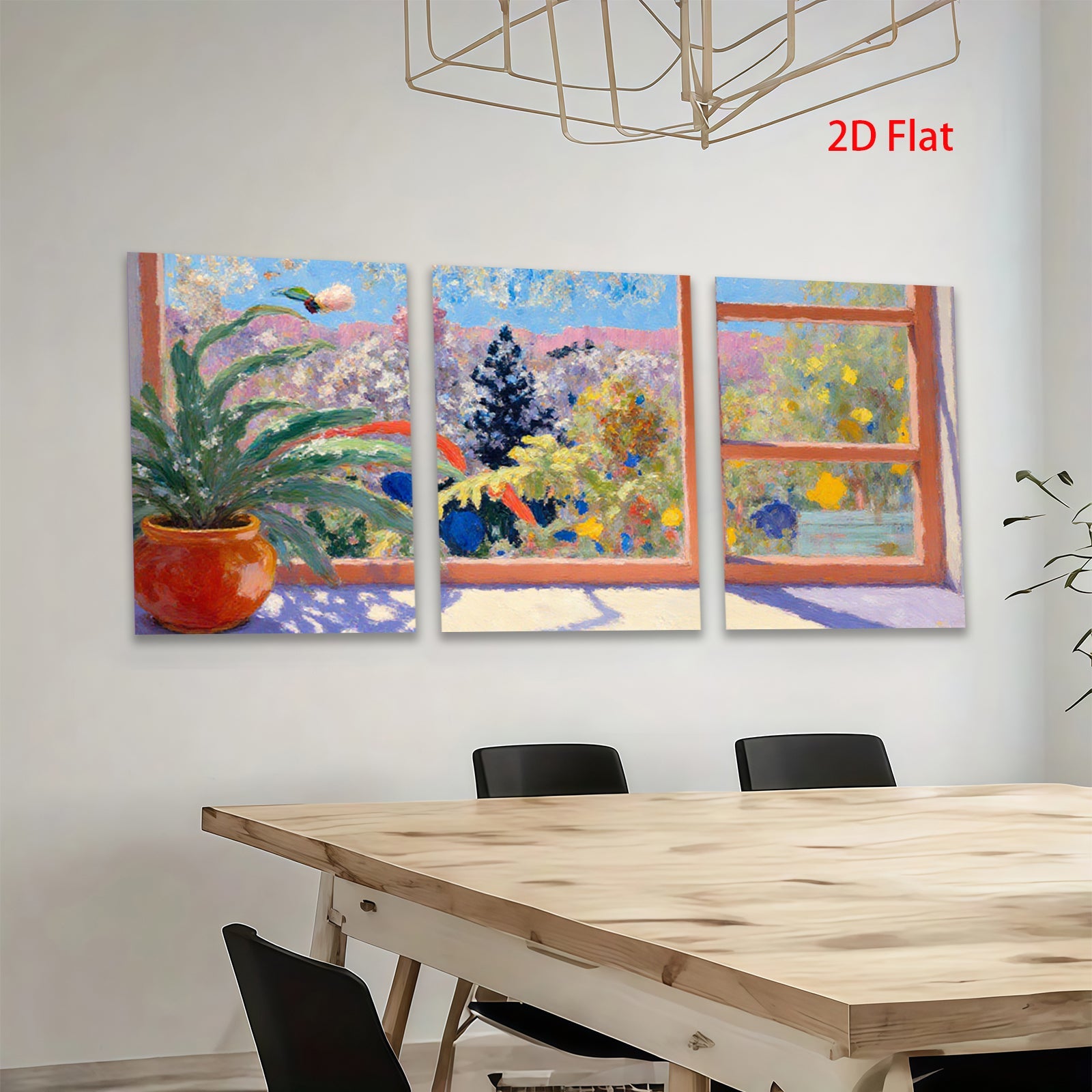 2D flat 1pc Hummingbird Garden Window View Floral Wall Art Living Room Bedroom Decor Modern Farmhouse Style Canvas Prints Ready to Hang
