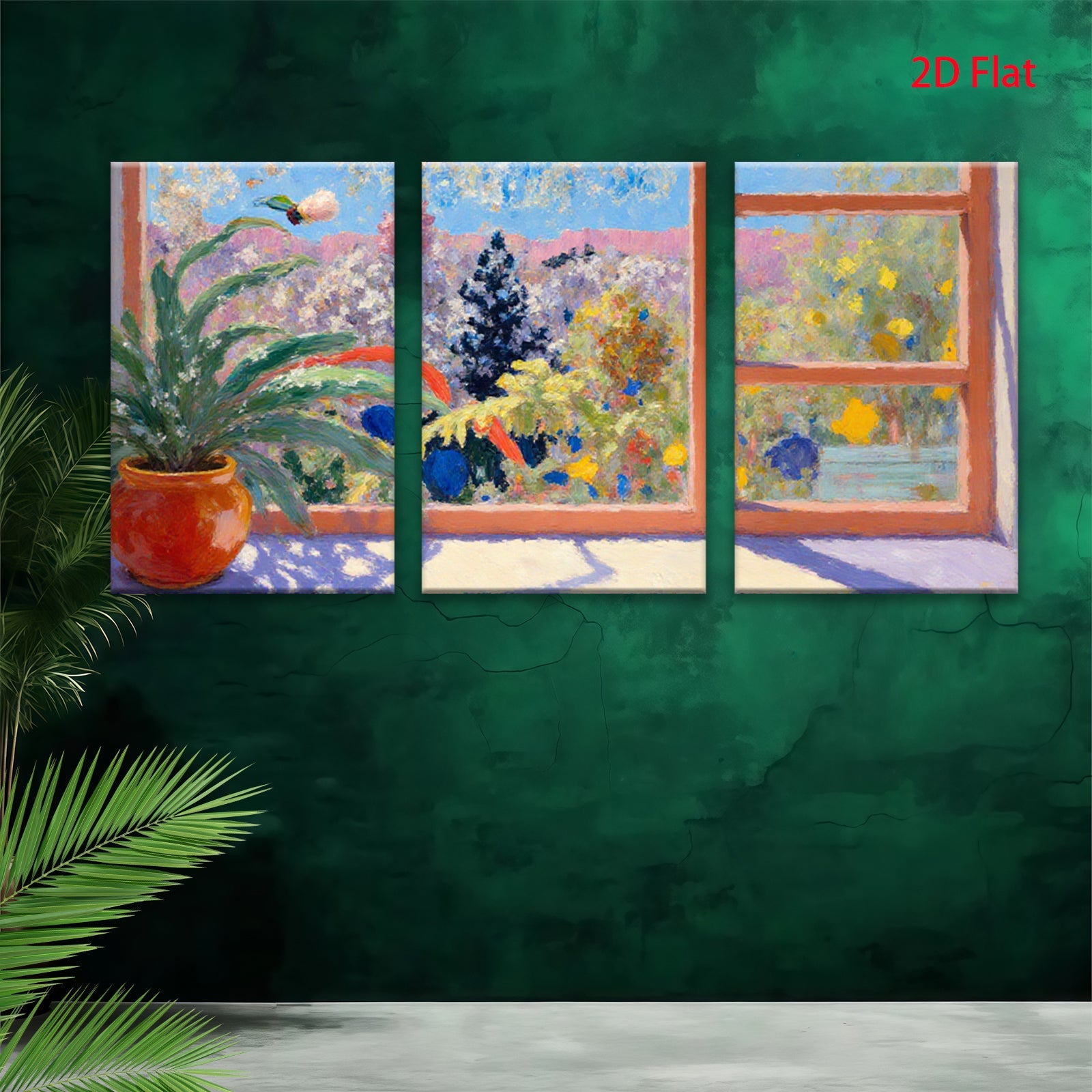 2D flat 1pc Hummingbird Garden Window View Floral Wall Art Living Room Bedroom Decor Modern Farmhouse Style Canvas Prints Ready to Hang