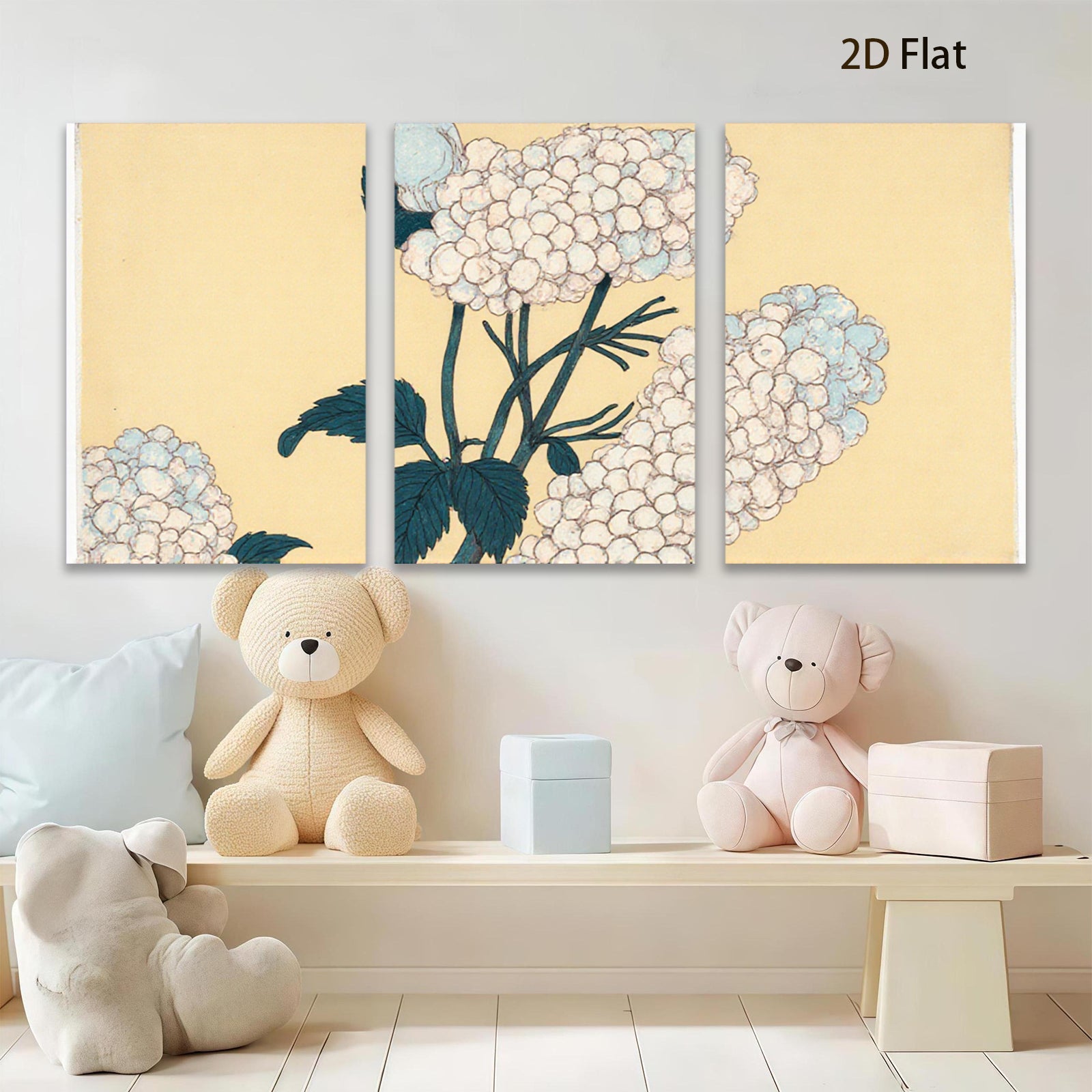 2D flat 1pc Hydrangea Bloom Botanical Wall Art Floral Gallery Wrapped Canvas Print for Living Room Bedroom Home Decor Farmhouse Style