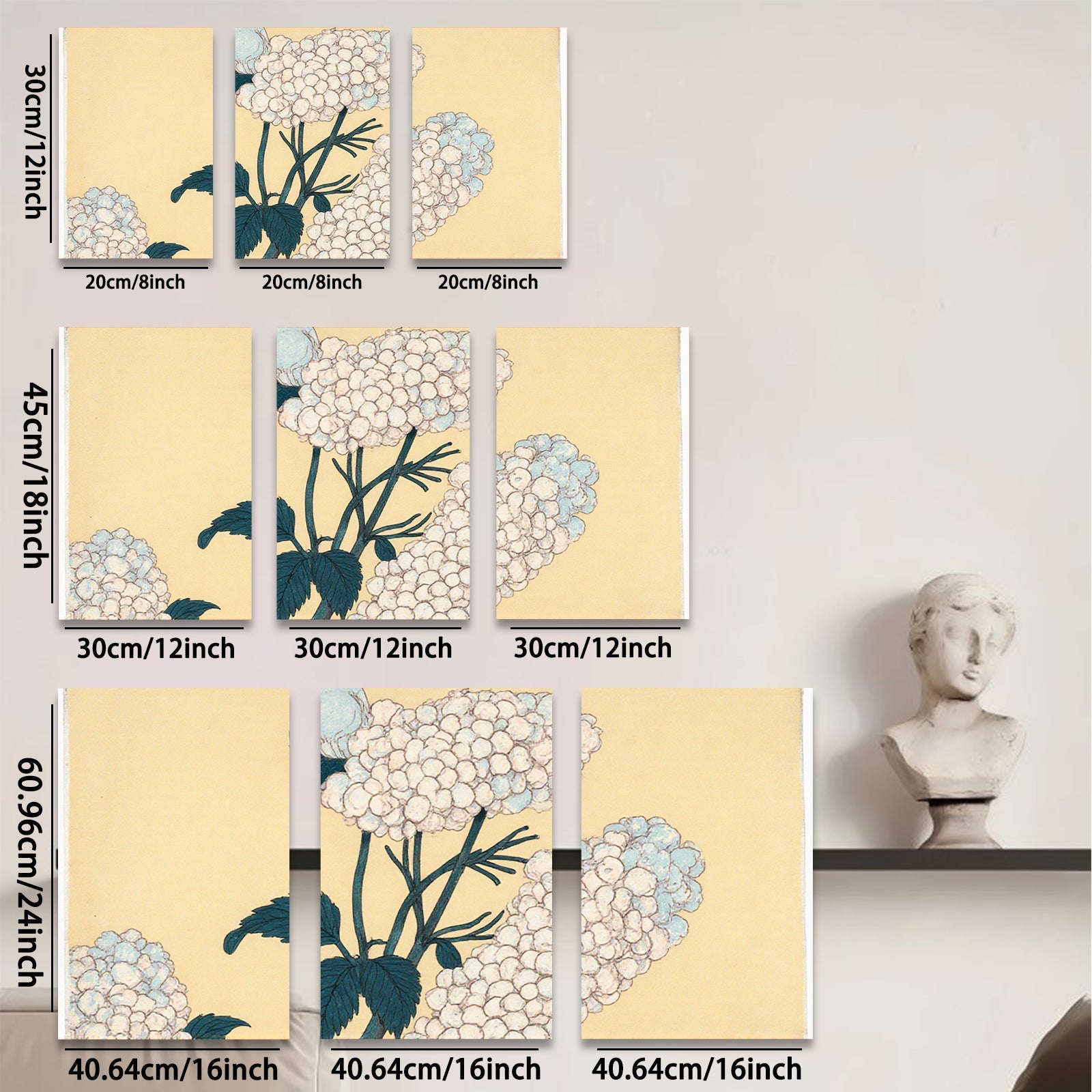 2D flat 1pc Hydrangea Bloom Botanical Wall Art Floral Gallery Wrapped Canvas Print for Living Room Bedroom Home Decor Farmhouse Style