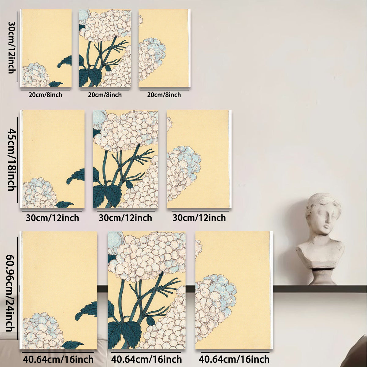 2D flat 1pc Hydrangea Bloom Botanical Wall Art Floral Gallery Wrapped Canvas Print for Living Room Bedroom Home Decor Farmhouse Style
