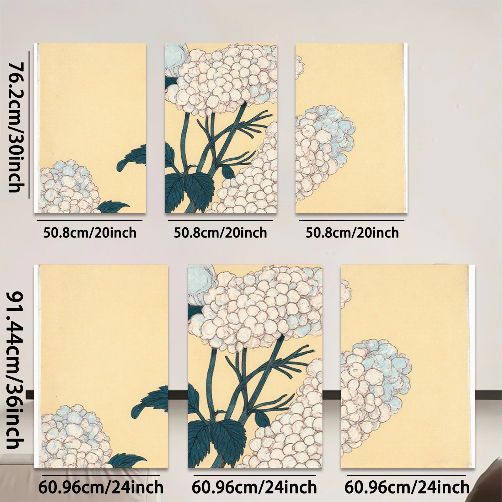 2D flat 1pc Hydrangea Bloom Botanical Wall Art Floral Gallery Wrapped Canvas Print for Living Room Bedroom Home Decor Farmhouse Style