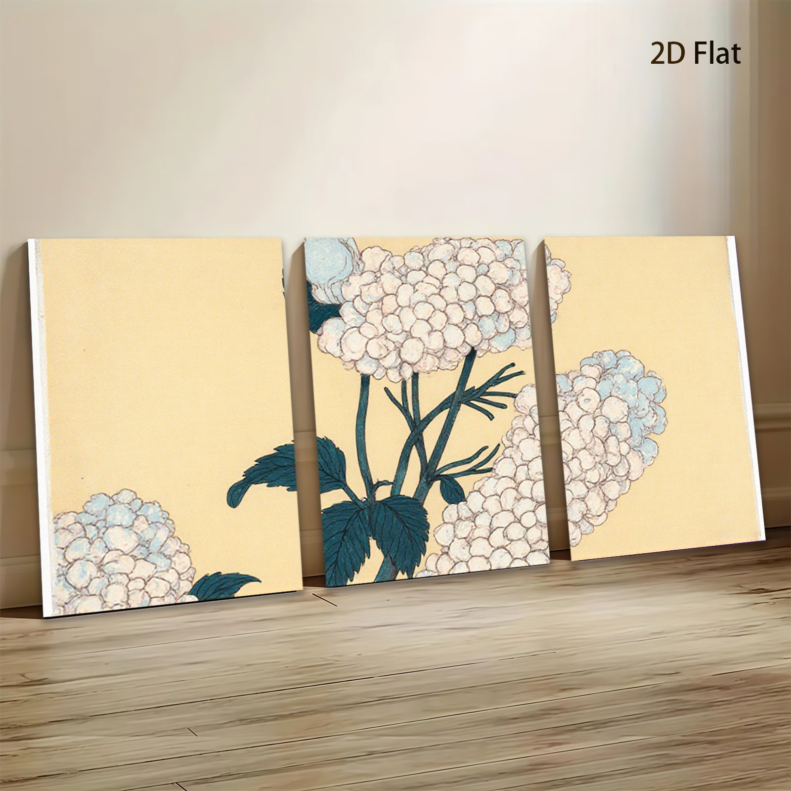 2D flat 1pc Hydrangea Bloom Botanical Wall Art Floral Gallery Wrapped Canvas Print for Living Room Bedroom Home Decor Farmhouse Style