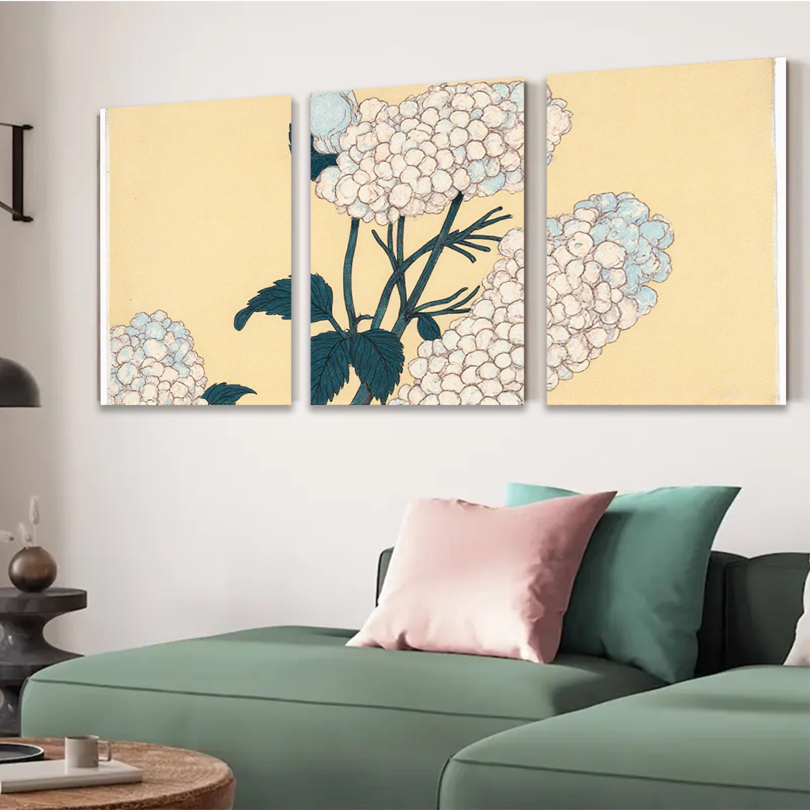 2D flat 1pc Hydrangea Bloom Botanical Wall Art Floral Gallery Wrapped Canvas Print for Living Room Bedroom Home Decor Farmhouse Style
