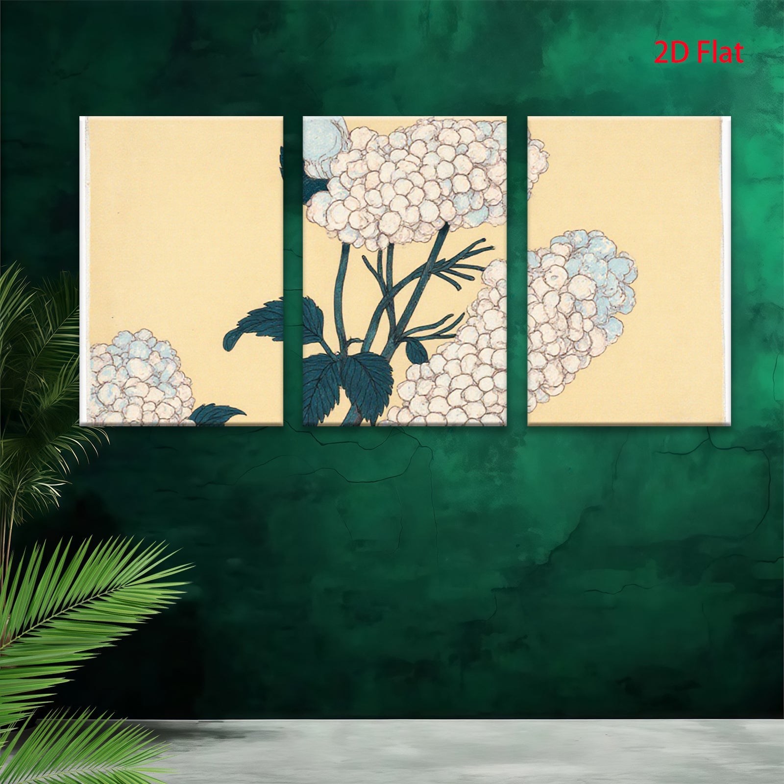 2D flat 1pc Hydrangea Bloom Botanical Wall Art Floral Gallery Wrapped Canvas Print for Living Room Bedroom Home Decor Farmhouse Style