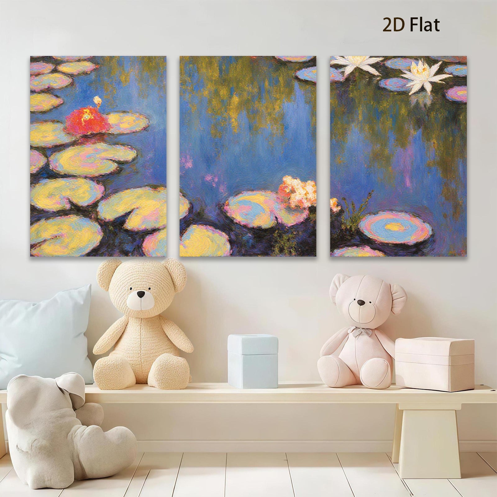 2D flat 1pc Impressionist Lily Pads Water Garden Wall Art Canvas Prints for Living Room Bedroom Bathroom Home Decor Modern Farmhouse Style