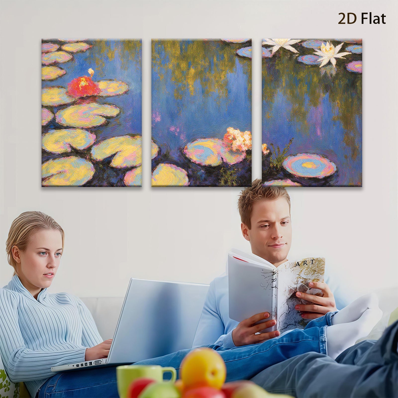 2D flat 1pc Impressionist Lily Pads Water Garden Wall Art Canvas Prints for Living Room Bedroom Bathroom Home Decor Modern Farmhouse Style